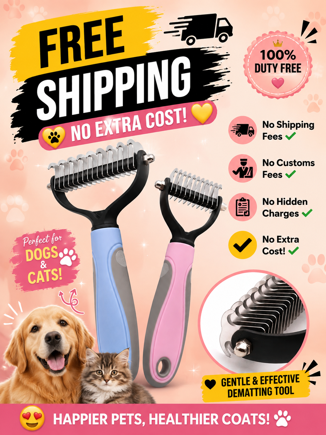 Stainless Double-sided Pet Brush Hair Removal Comb Grooming Dematting Dog Grooming Shedding Tools