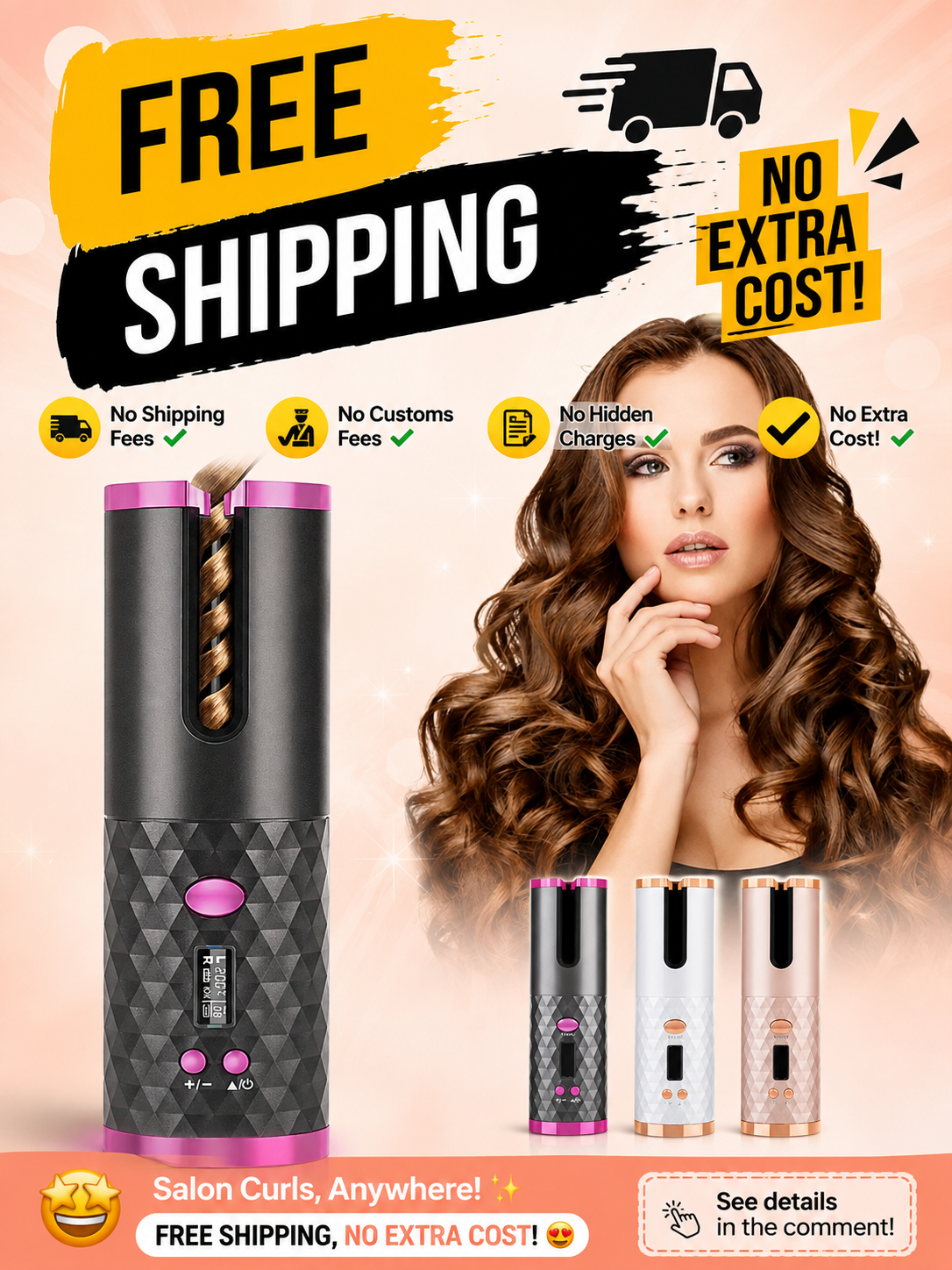 Rechargeable Automatic Hair Curler Women Portable Hair Curling Iron LCD Display Ceramic Curly Rotating Curling Wave Styer